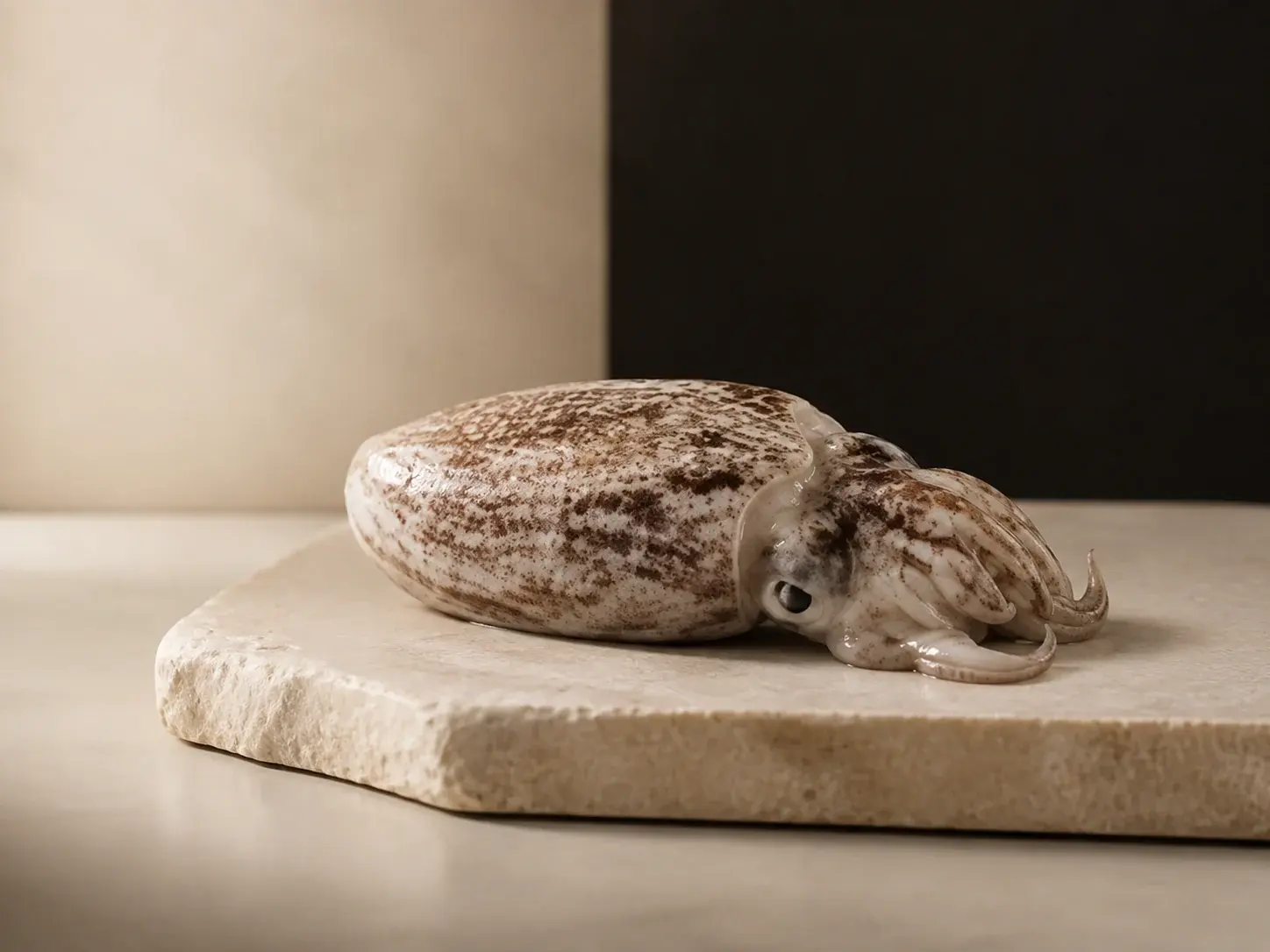 Illustrative image of a whole cuttlefish on pale stone