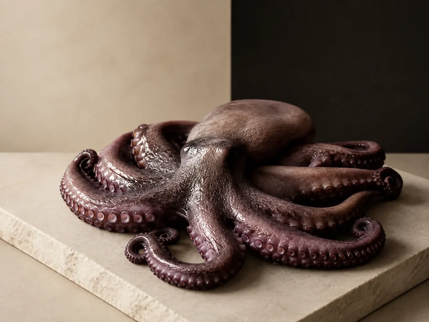 Illustrative image of a whole octopus on pale stone